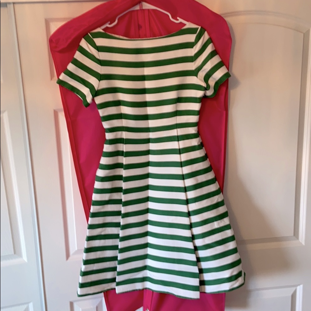 Kate Spade Green And White Striped Fit Flare Dress